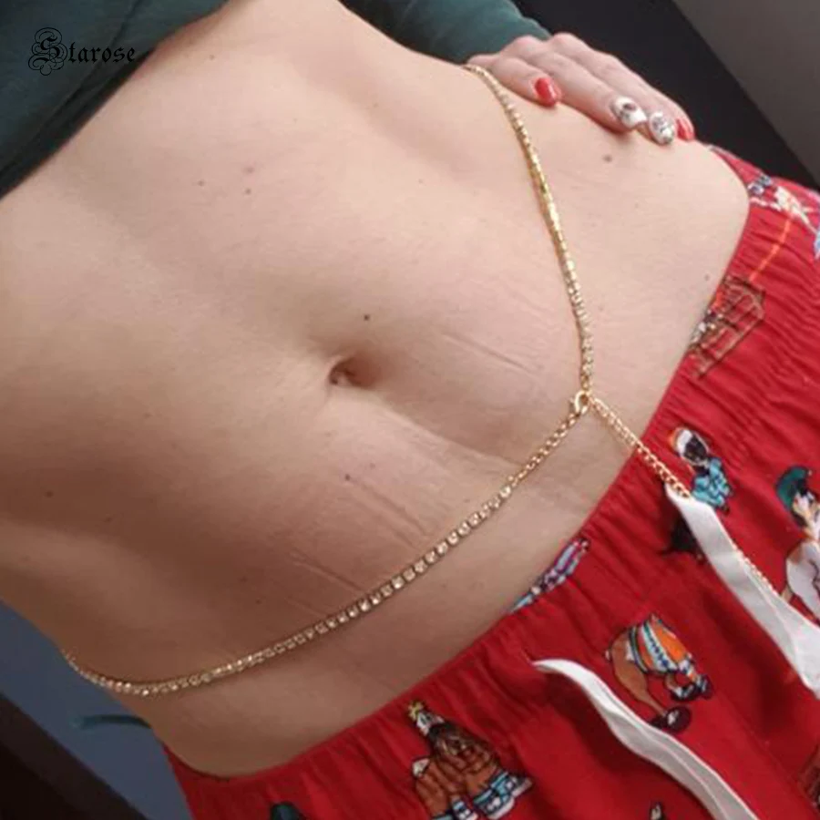 Starose Sexy Waist Chain Belly Chain Fake Piercing Female Beach Sparking Rhinestone Belt Body Chain Jewelry