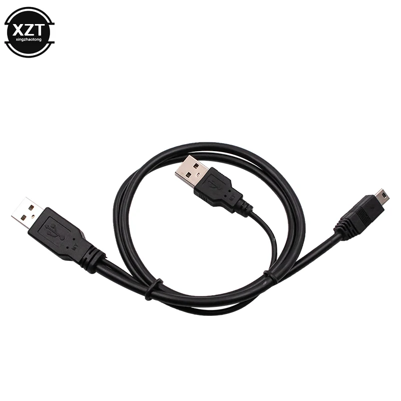 1Pcs 2 in 1 USB 2.0 double A Type 2A Male to Mini 5 Pin Male Y Cable 70cm 2ft For 2.5" Mobile Hard Disk Drive HDD Date Cable