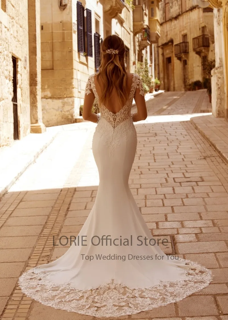 LORIE Boho Hochzeit Kleid V-ausschnitt Meerjungfrau Appliques Spitze Lange Ärmeln Backless Hochzeit Kleider Braut Kleid hochzeit kleid braut