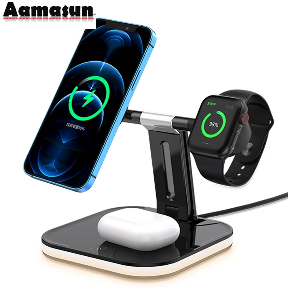 Magnetic 3 In 1 Wireless Charger Dock For  IPhone 12 Pro Max 15W Fast Wireless Charging Station For IWatch/AirPods Series