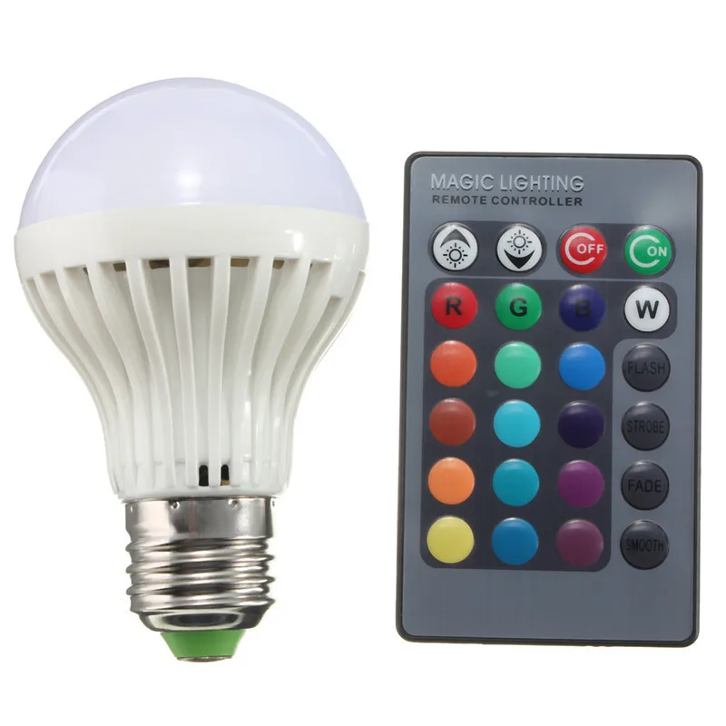 16 Color Changing for Home Party AC85-265V With 24 key IR Remote Controller Waterproof IP40 E27 5W RGB LED Bulb Light Lamp