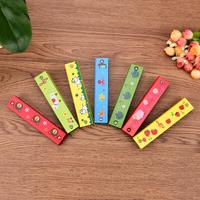 Random Color Children Musical Educational Music Toys Instrument  Cartoon Painted Wooden Harmonica 1Pc