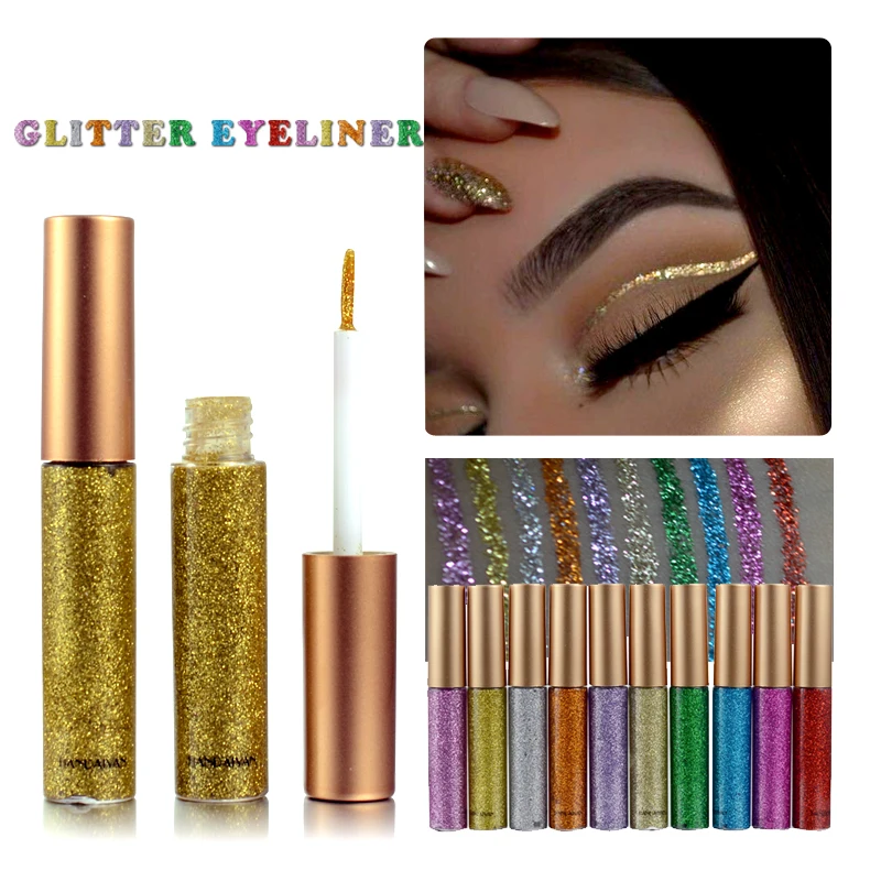 HANDAIYAN 1 Pcs Glitter Liquid Eyeliner Pen 10 Colors Metallic Shine Eye Shadow & Liner Combination Pencil Eyes Makeup