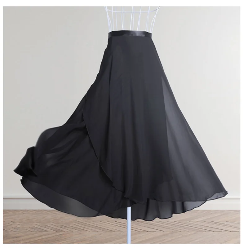 Erwachsene Lange Chiffon-Ballett Röcke Frauen Lyrical Weiche Ballett Kleid Schwarz Burgund Navy Rosa Weiß Ballett Tanz Kostüme