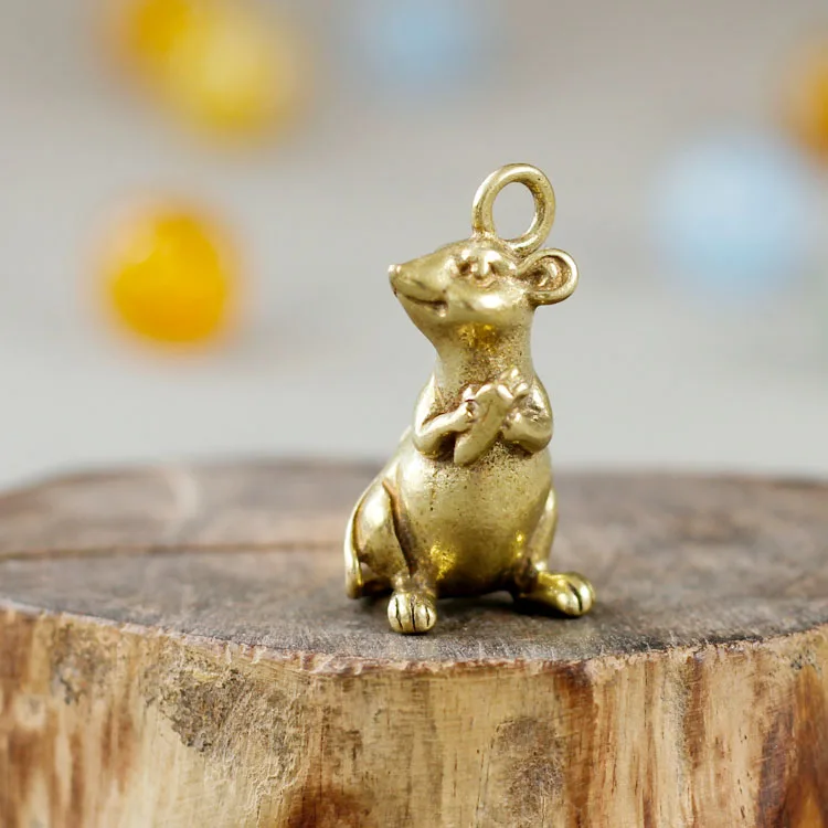 Copper Rat Keychains Pendants Vintage Brass Zodiac Animal Mouse Key Rings Charms Creative Men Lucky Key Holders Bag Hanging