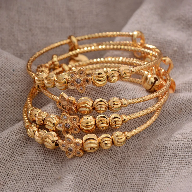 4pcs/lot 3-9 Years Baby Jewelry Adjustable Durable Gold Color Baby Bangles Bracelet Jewelry Gifts