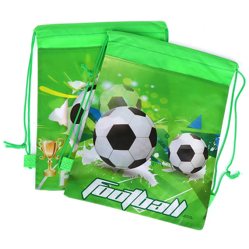 1PCS School Football Drawstring Backpacks Fashion Green  Bags Kids Boy Favors Non-Woven Fabric Backpack