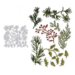 2024 New Arrival Christmas Pine Leaves Stems Metal Cutting Dies for Scrapbooking Knife Mould Blade Punch Stencil Card Making