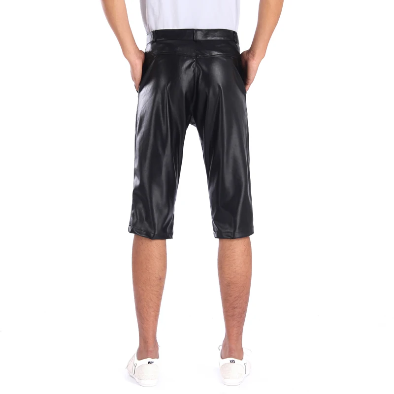 Thoshine Brand Summer Men Leather Shorts Elastic Short Pants Male Fashion PU Leather Shorts