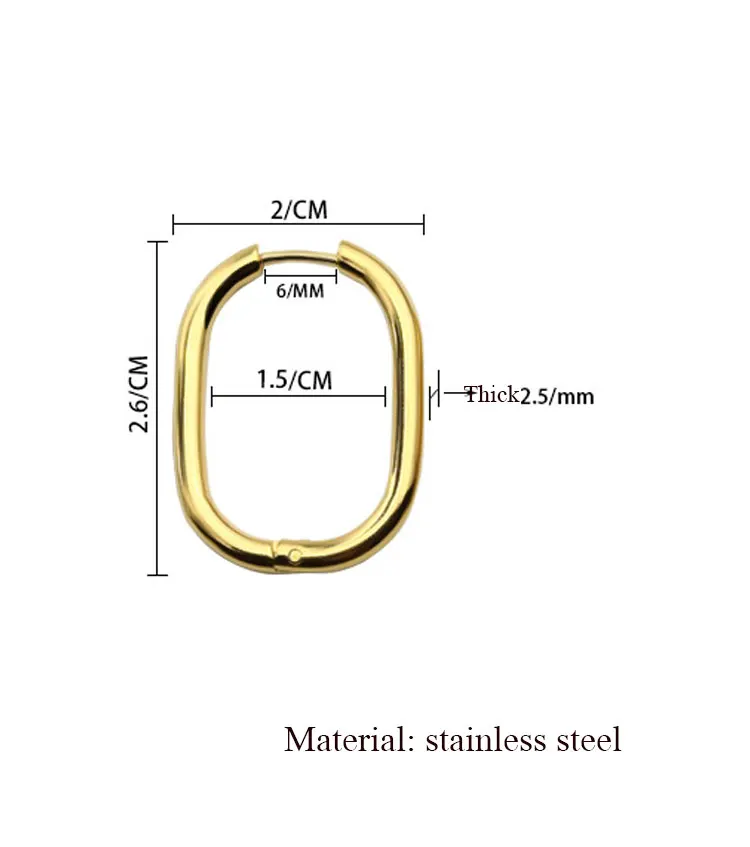 Simple Design Stainless Steel Gold/Silver/Rose Gold Color Rectangular Geometric U Shape Hoop Earrings For Women Jewelry Gift