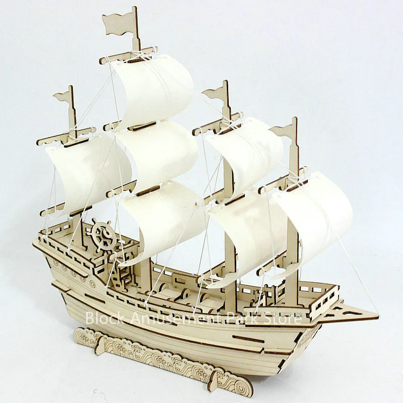 Quebra-cabeça de brinquedo para crianças, barco pequeno, 3d, educacional, brinquedos de montar, construir madeira, barco de madeira