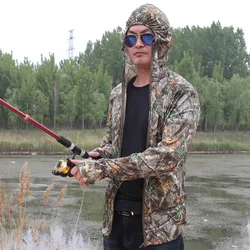 Summer Ultra-Thin Quick-Drying Camouflage T-Shirt Tops Male Anti-mosquito Hooded Long Sleeve T-Shirts for Hunting Fishing Hiking
