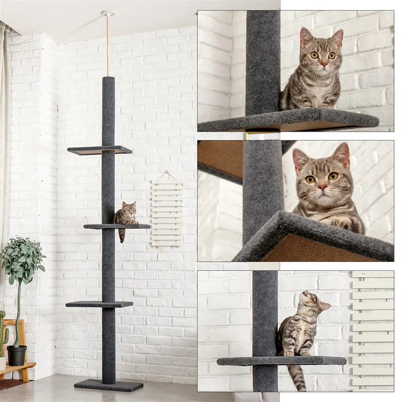 Imagem -04 - Casa para Gatos com 238 cm a 274cm Árvore de Gatos com Postes para Arranhar Ajustável Protege os Móveis