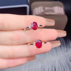 100% Natural Ruby Stone 6*8mm with925 Sterling Silver Wedding Rings for Women