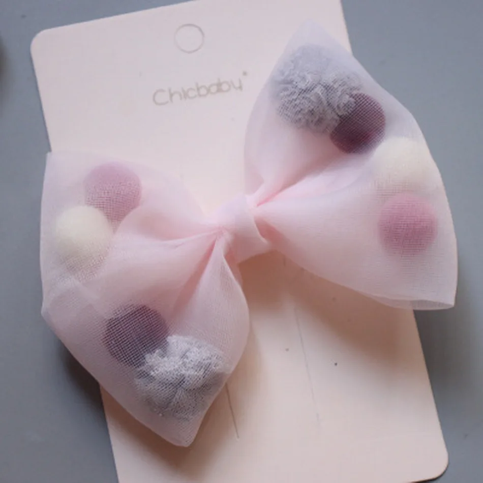 Cute duck plush ball Big Bow Hair Clips For Girls Chiffon Hairpin Baby Hairbow Hairclip Kid Kawaii Barrettes Princess Accessory