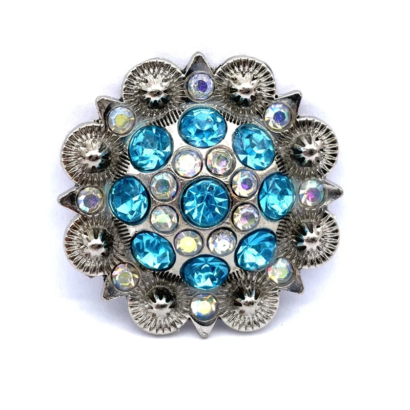 12pcs/Lot Metal Conchos Flower with Lake Blue Deep Blue Rhinestone Decoration for Belt Accessories Rhinestone Can be Customized