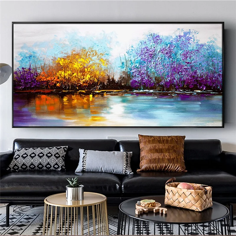 Abstract Gorgeous Watercolor Landscape Oil Painting Hand-Painted Canvas Drawing Trees And Lakes Pictures For Living Room Decor