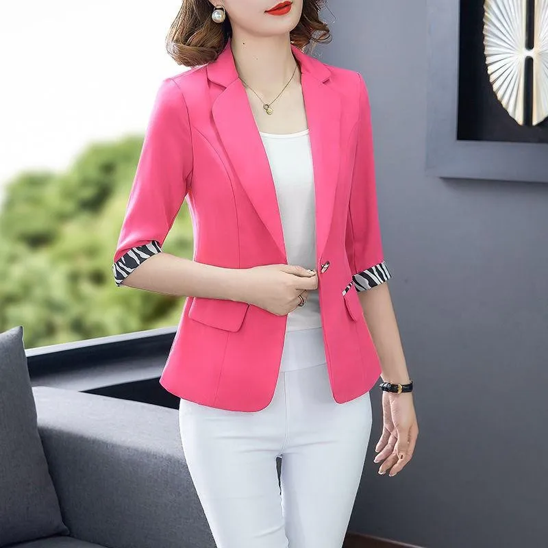 2022 New Summer Women Jacket Blazers 3/4 Sleeve Loose Casual Coats Notched Collar Blezer Femme Outwear XXXL