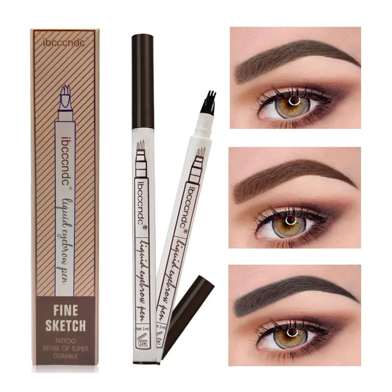 3 Colors 3D Microblading Eyebrow Tattoo Pen 3 Fork Tips Fine Sketch Liquid Eyebrow Pencil Waterproof Eyebrow Tint Makeup 1 Piece