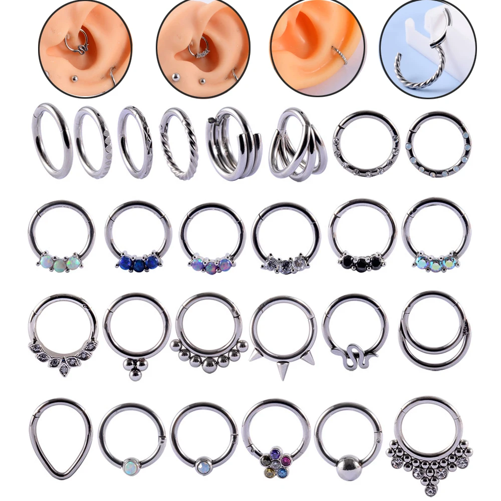 1Pc 16gX8mm Nose Septum Clicker Hoop Ring Labret Ear Tragus Cartilage Daith Helix Lobe Earrings Studs Body Piercing Jewelry