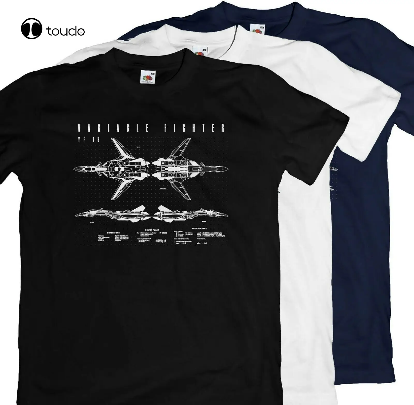 Variable Fighter Blueprint Black Navy White T-Shirt S - 3Xl