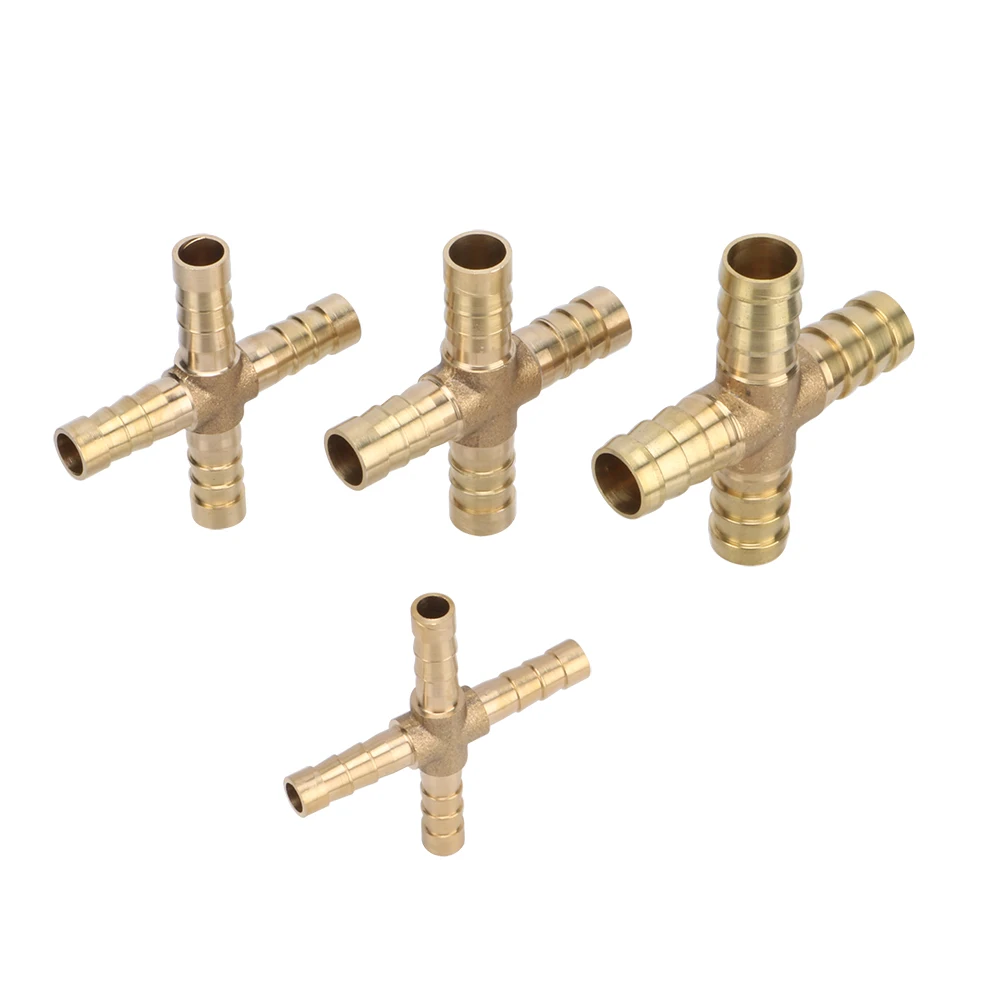 Cross Shaped Brass Pipe Fitting 4 Way  6mm 8mm 10mm 12mm Hose Barb Connector Joint Copper Barbed Coupler Adapter Coupling