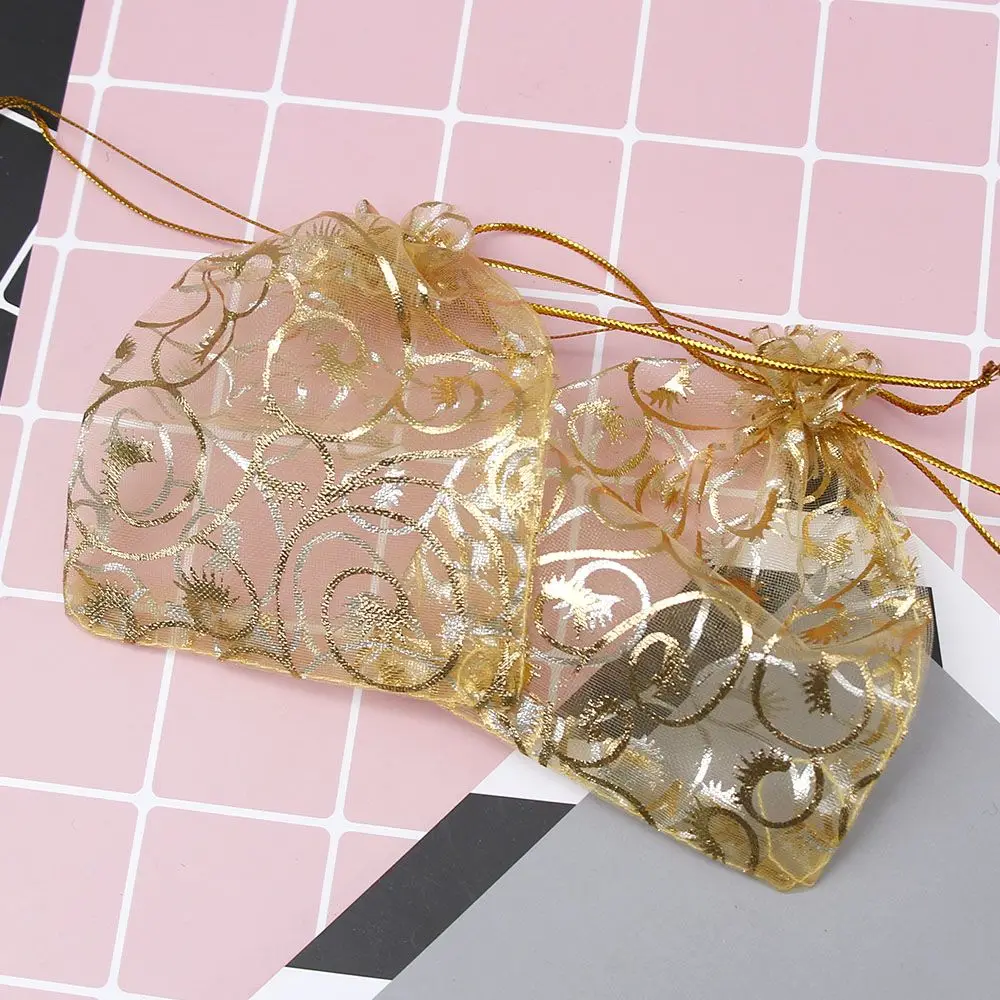 100 Stks/pak 12X9Cm Gold Organza Sieraden Pouch Wedding Party Favor Gift Bag Sieraden Tas Sieraden Nieuwe collectie