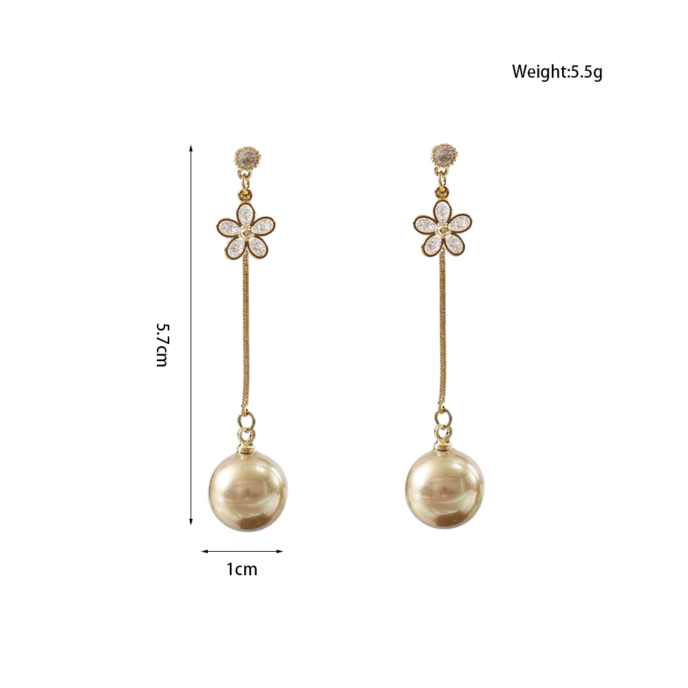 LANFLORA fashion flowers women long pearl copper alloy earrings Classic bulk wholesale earrings