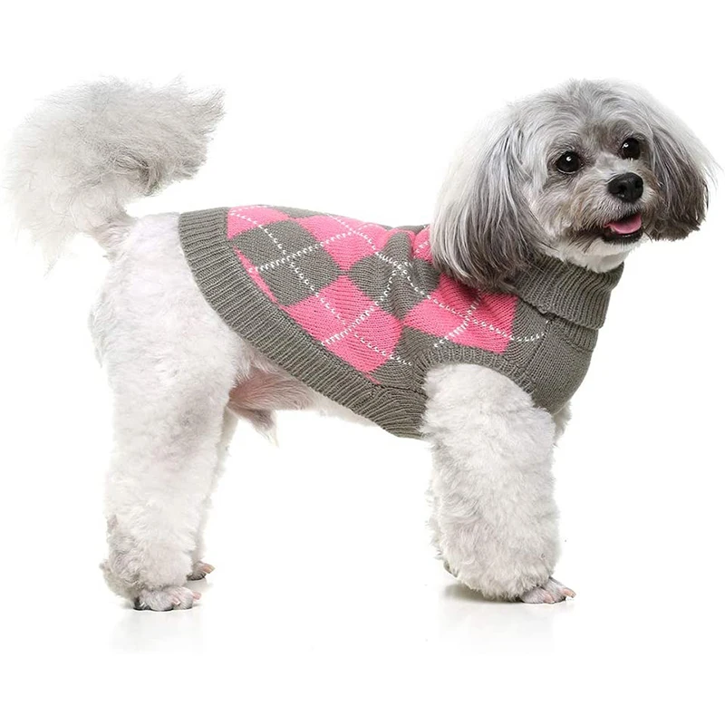 Benepaw Fashional Plaid Dog Sweater Turtleneck Knitwear Winter Warm Pet Clothes For Small Medium Large Dogs Machine Washable