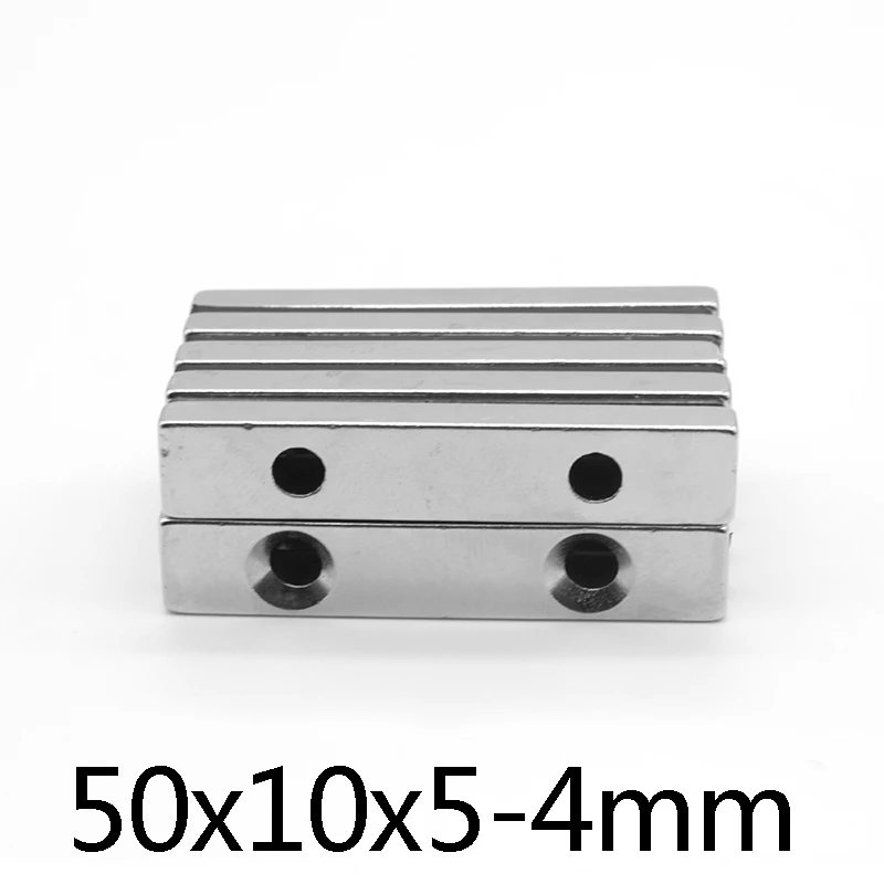 N38 50x10x5-4 mm Super Strong Block Countersunk Magnets 50x10x5 mm 2 hole 4mm Rare Earth Neodymium Magnet 50*10*5-4mm