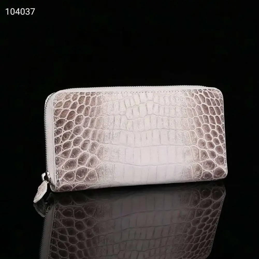 Himalaya white color genuine crocodile belly skin wallet clutch with inner cow skin lining long zipper wallet purse cards holder