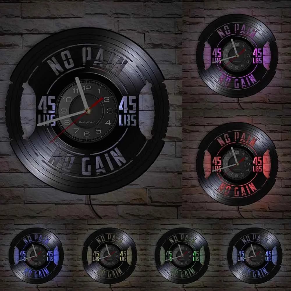 Fitness Gym Sign Weight Plate 45lbs Vinyl LP Record Wall Clock Workout Room Weightlifting Decor Artwork Clock Fitness Gift
