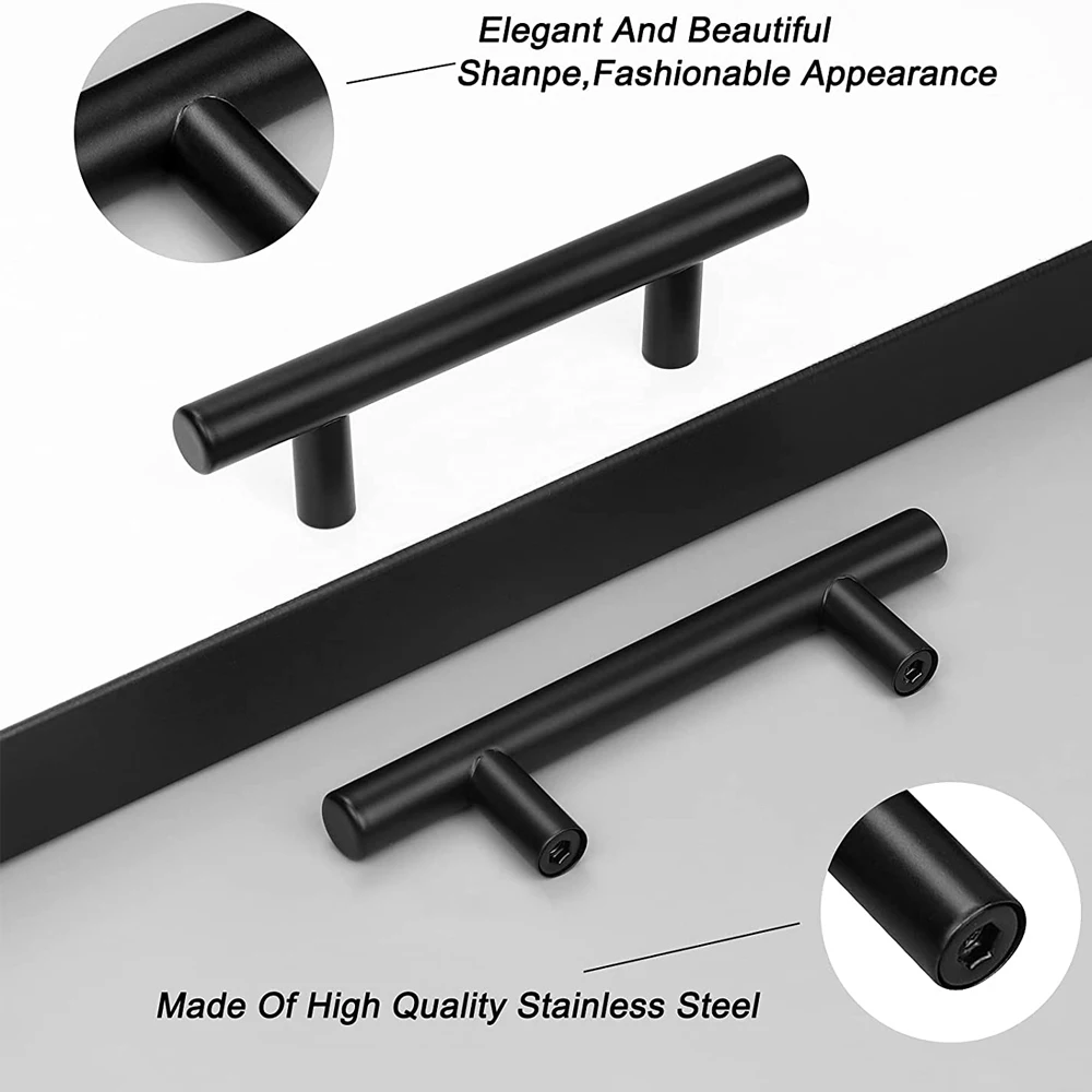 Kitchen Cabinet Pulls Furniture Drawer Handles Stainless Steel T Bar Straight Wardrobe Door Knobs Black Silver Cupboard Handle