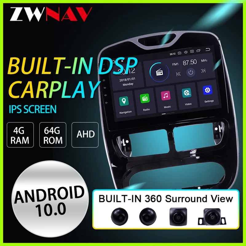 Android 10 Car No DVD Player GPS navigation For Renault Clio 2013-2018 radio recorder multimedia head unit 360 Surround View