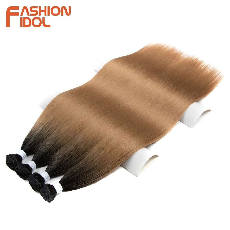 Extensiones de Cabello Lacio Hueso Ombre Rubio Paquetes Cabello Largo Sintético 24 Pulgadas Lacio Completo FASHION IDOL 4