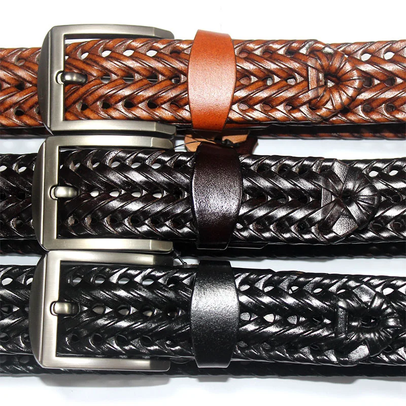 4CM Men's Belt Braided Belt Hand-woven Leather Belt Pin Buckle Belt Men Leather Belt Mens Belts Luxury Fashion Adjustable Belt