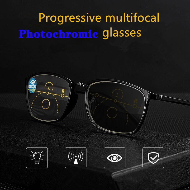 

Anti Blue Light Tr90 Sun Photochromic Progressive Men 's Reading Glasses Women Multifocal near far Multifunction Eyewear 1.0-4