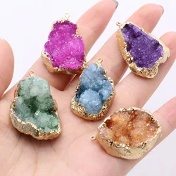 Natural Druzy Stone Pendant Plating Gilded Natural Agates Pendant for Women Jewerly DIY Necklace Bracelet Accessories Making