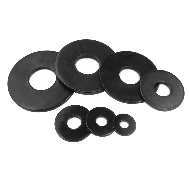 1/50 Stück, nicht standardmäßiger schwarzer Kohlenstoffstahl, große Größe, große, breitere flache Unterlegscheibe, M3, M4, M5, M6, M8, M10, M12,