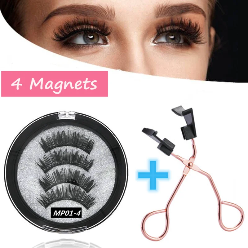 4pcs 3D Magnet Eyelashes 5pcs Magnets Natural Thick Eyelashes Repeatable Makeup Eyelashes Slender False Eyelashes