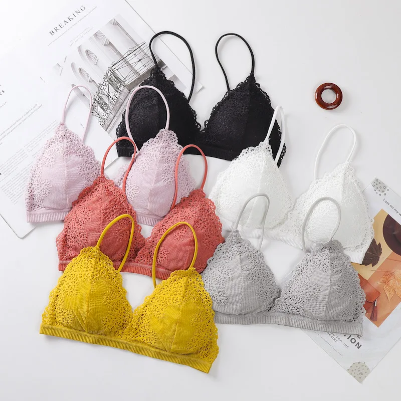 Women Bralette French Style Lace Bra Triangle Cup Lingerie Deep V Wireless Underwear Thin Seamless Bra Brassieres Soft Intimate