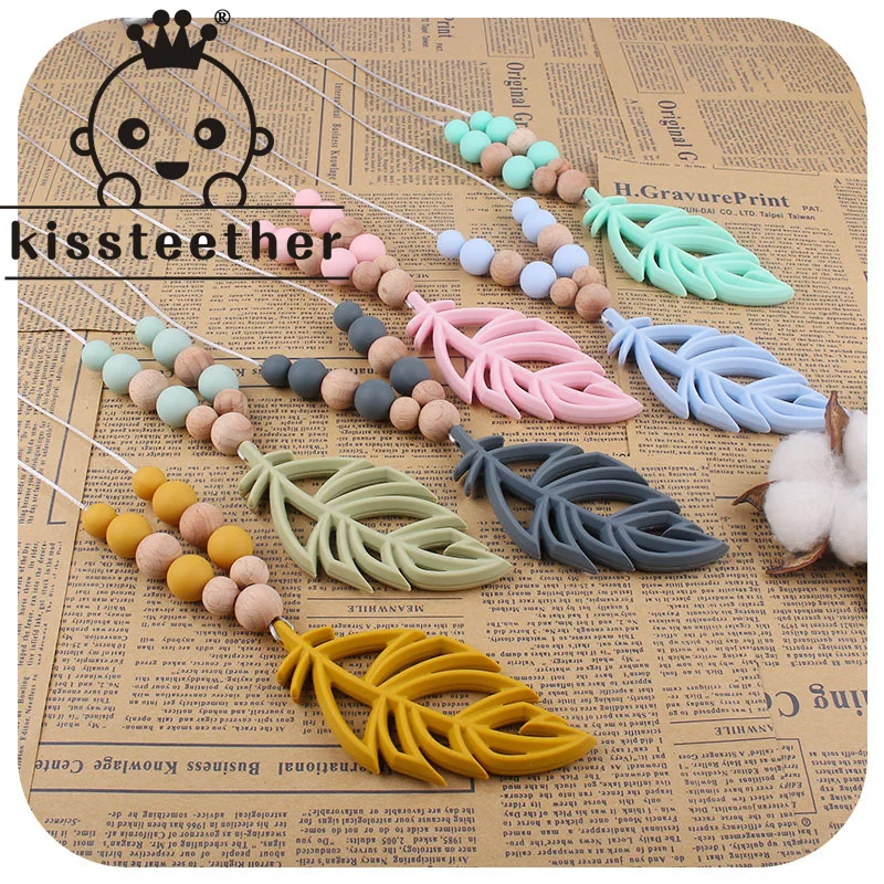 Kissteether Leaf Silicone Baby Teether Necklace BAP-Free  Animal  Mother's  Breastfeeding Teething Toy