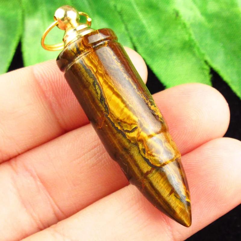 

100% Yellow Tiger Eye Gem Bullet Essential Oil Diffuser Bottle Pendant Birthstone Jewelry High End