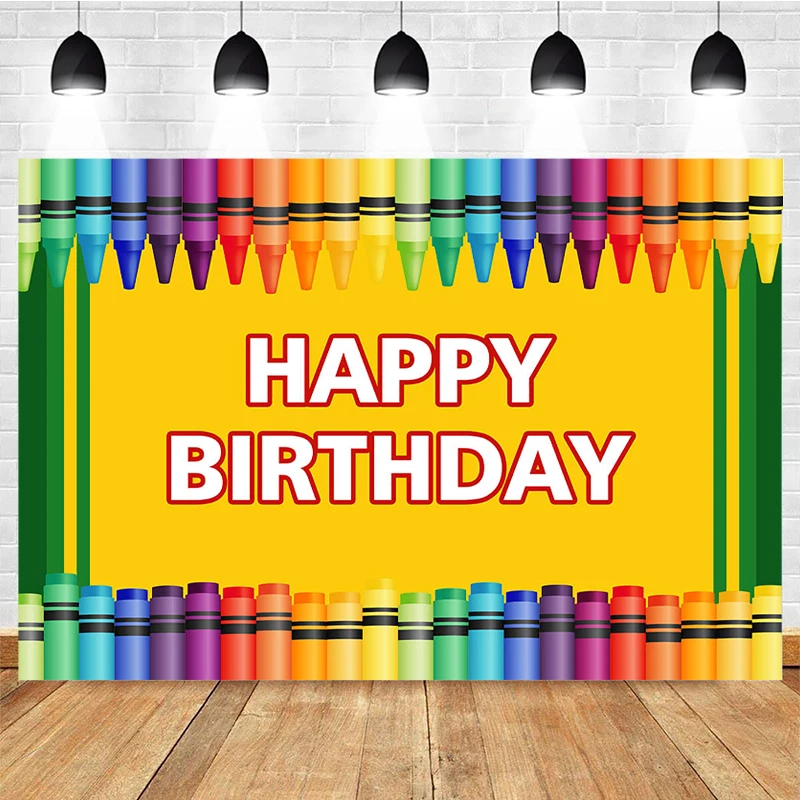 Mocsicka Birthday Party Photography Background Rainbow Crayon Decoration Children Happy Birthday Photo Backdrop Poster Banner