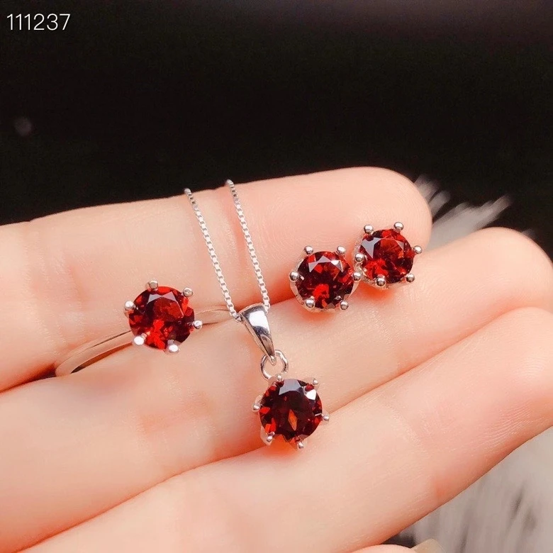 

CoLife Jewelry Simple 925 Silver Jewelry Set for Daily Wear Natural Garnet Sterling Silver Garnet Jewelry Set Girl Brithday Gift