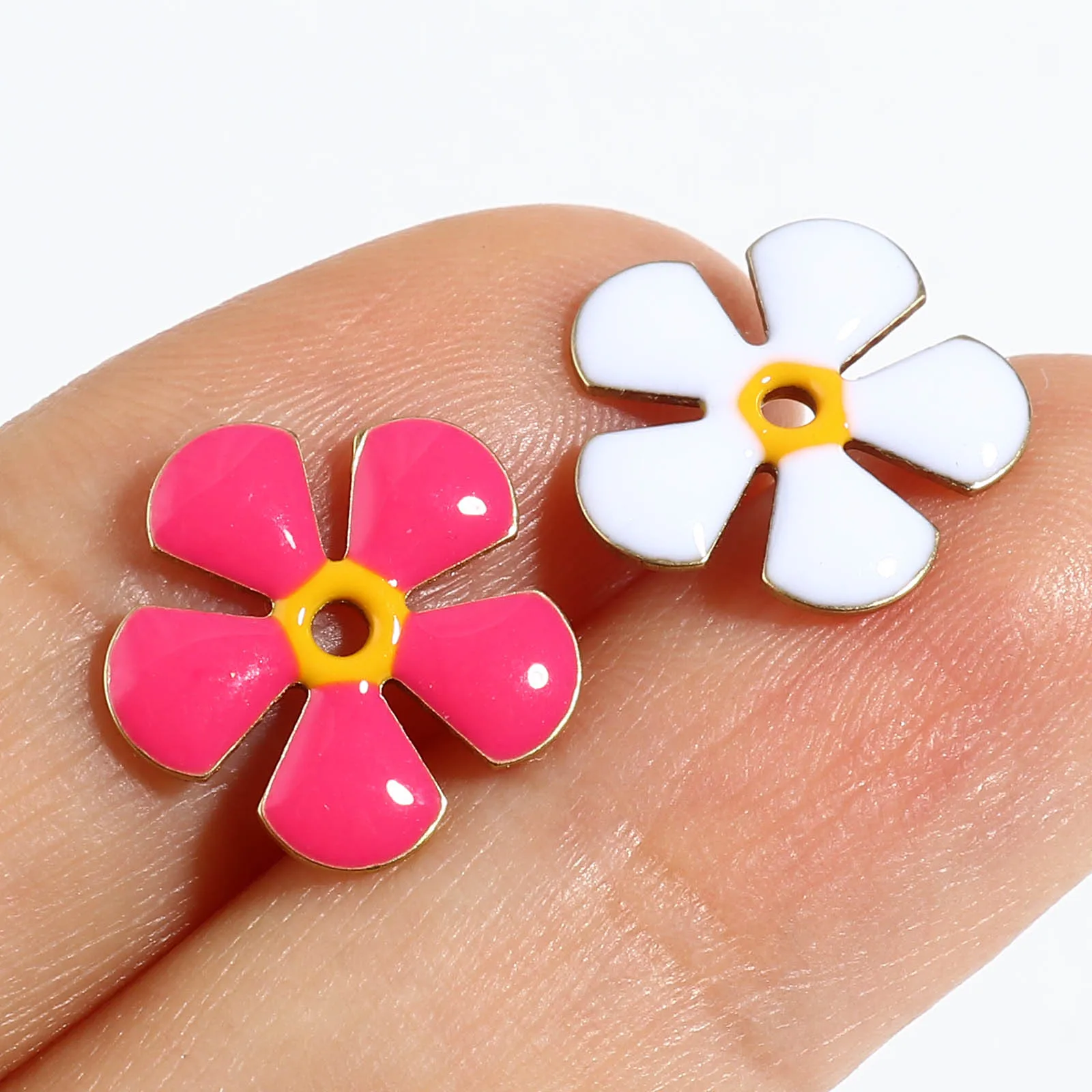 5 PCs Double Sides Enamelled Flower Charms Sequins Spacer Flower Enamel Loose Beads For DIY Bracelet Earrings Jewelry Finding