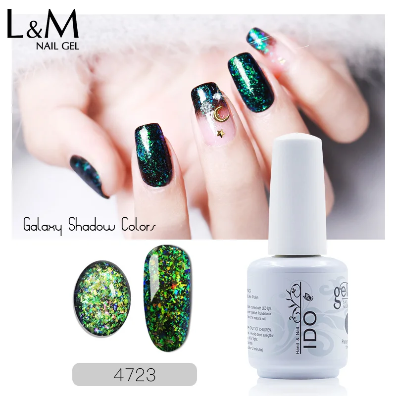 1 pz IDO Galaxy Shadow Series UV Soak Off Gel Polish Glitter Nail Salon black top coat unghie semipermanenti per shine beauty