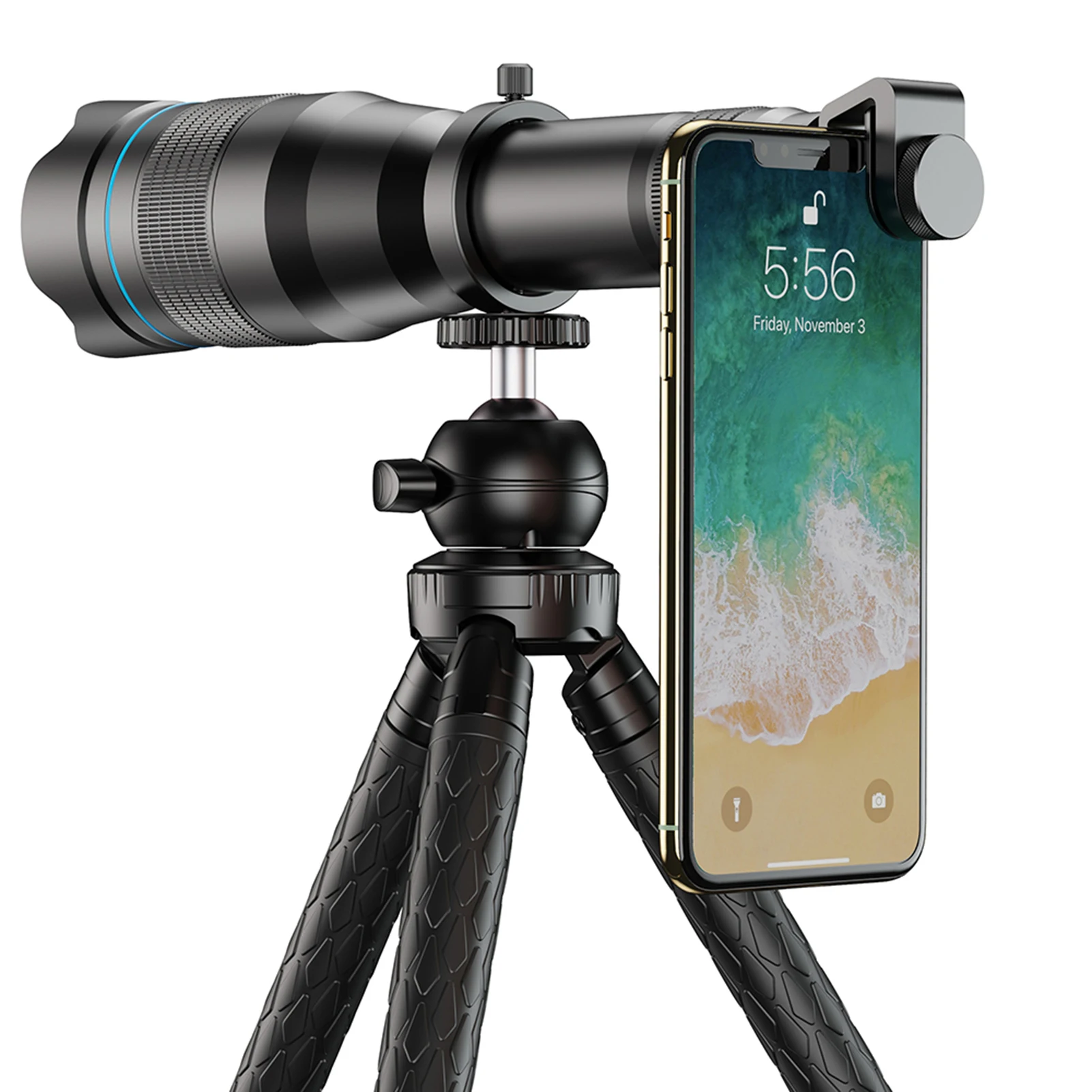 HD 60X Monocular Telescope Telephoto Lens With Phone Clip Tripod And Storage Bag Professional Cell Phone Camera Lens For Iphone