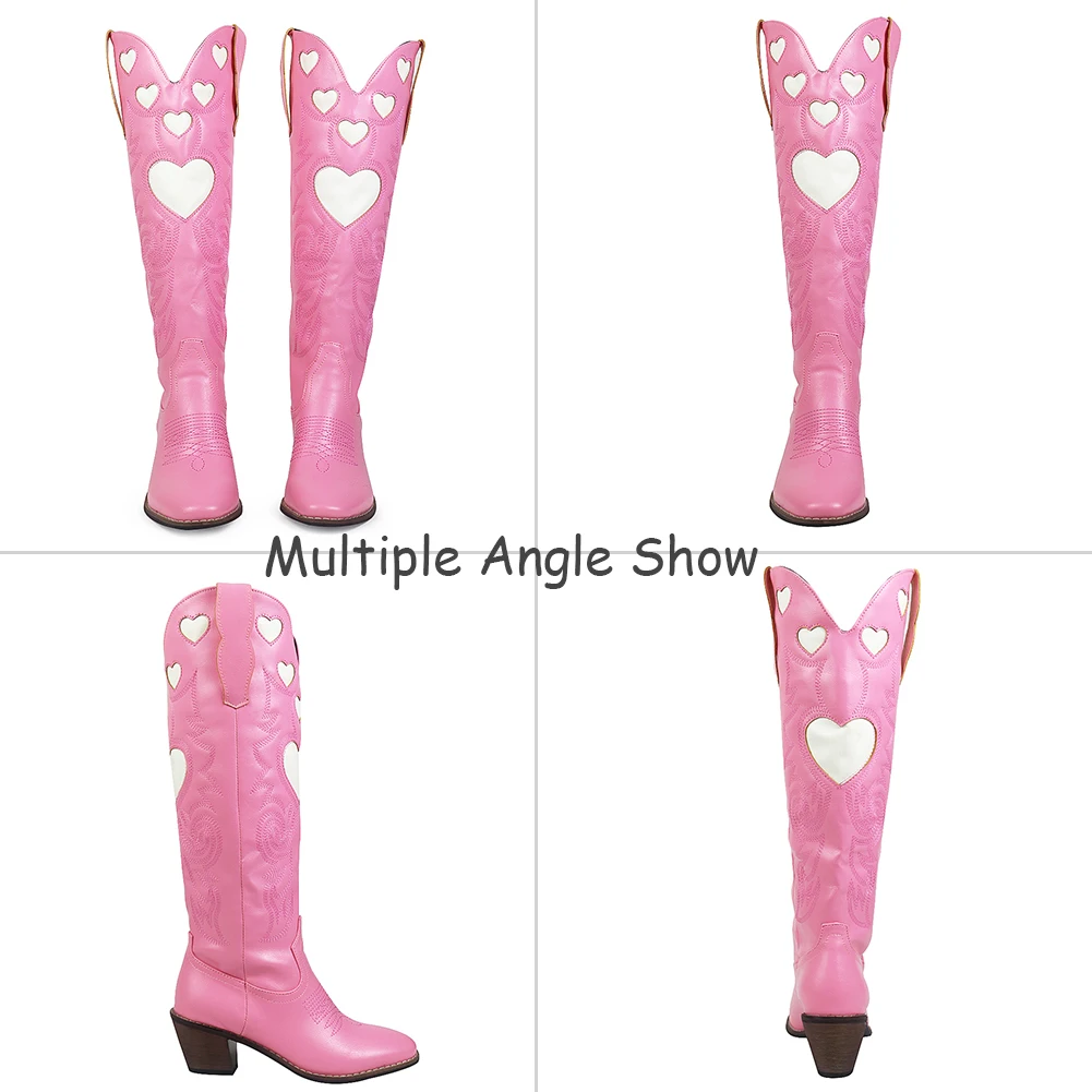 New Brand Fashion Colorful Love Heart Colorful Ridding Western Boots For Women Cowgirl Cowboy Chunky Heel Women Mid Calf Boots