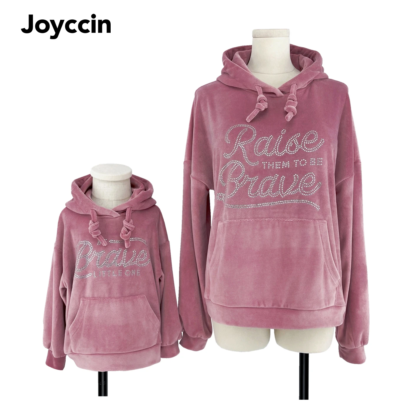 

Joyccin Mother Kids Soft Velvet Fabric Hoodies Autumn Rhinestones Attached Kangaroo Pocket Comfortable Winter Clothes for Girls